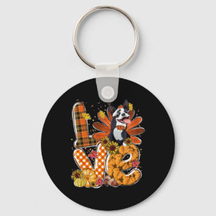 Love Thanksgiving Cute Boston Terrier Turkey Pumpk Key Ring
