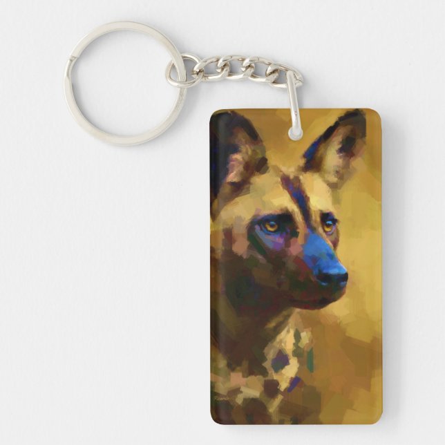 Love the African Wild Dog Painted Key Ring (Front)