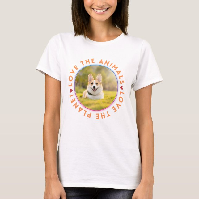 Love the Animals Love the Planet corgi T-Shirt (Front)