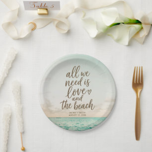 Love & the Beach Elegant Beach Wedding Paper Plate