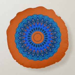 Love The Blues Dark Peach Mandala Round Pillow