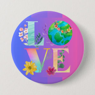 LOVE The Earth Day Watercolor Purple 7.5 Cm Round Badge