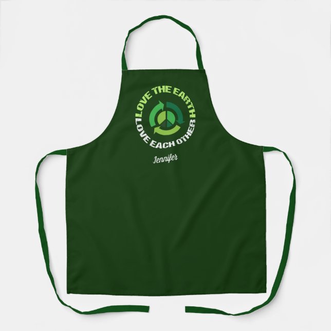 Love the Earth Environmental Awareness Green Apron (Front)