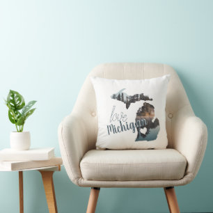 Love The Home State Of Michigan Silhouette Cushion