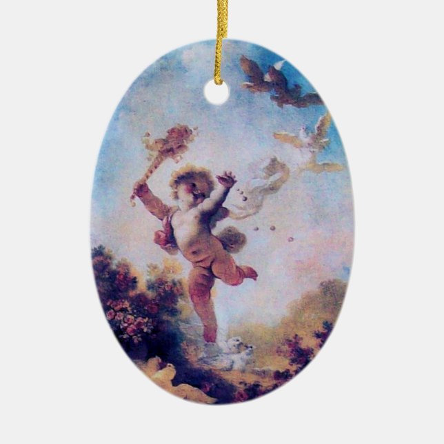 LOVE THE JESTER CUPID MONOGRAM Red Ruby Ceramic Tree Decoration (Front)