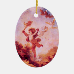LOVE THE JESTER,CUPID MONOGRAM Red Ruby Heart Ceramic Tree Decoration