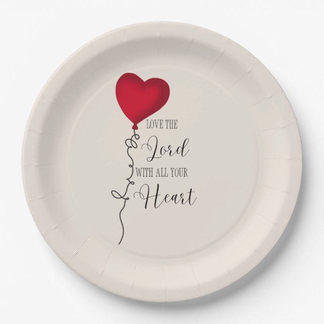 Love the Lord  & Heart Balloon Paper Plate (Front)