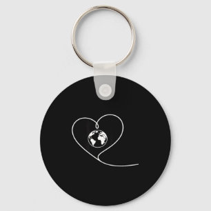 Love the planet earth heart globe minimalist key ring