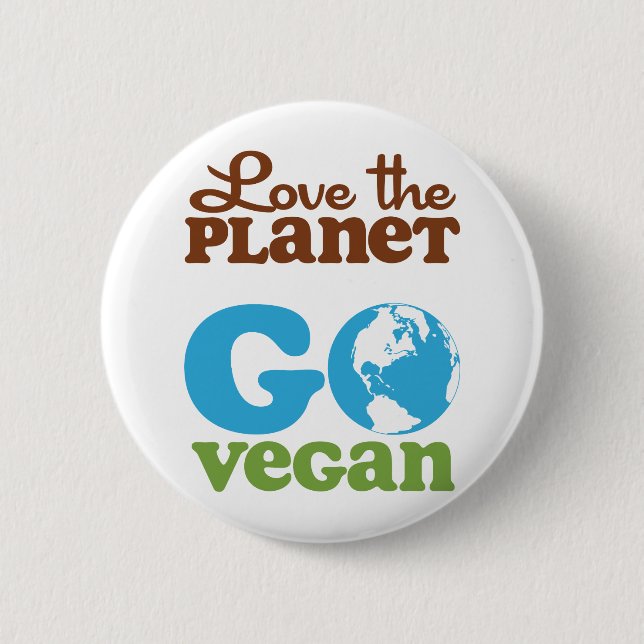 Love the Planet Go Vegan 6 Cm Round Badge (Front)
