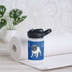 Love the Pug Blue Custom Name Water Bottle