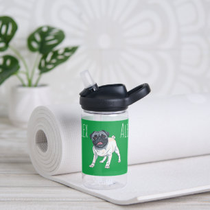 Love the Pug Forest Green Custom Name Water Bottle