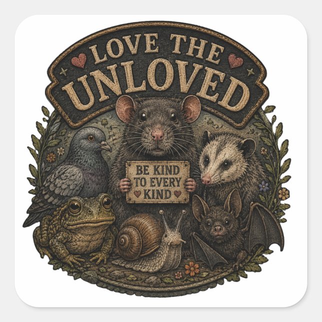 Love The Unloved | Be Kind To Every Kind Square Sticker (Front)