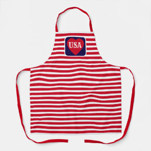 Love the USA Patriotic Red White Blue Fun Heart Apron