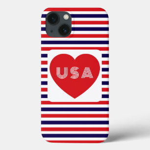 Love the USA Patriotic Red White Blue Fun Heart Ca iPhone 13 Case