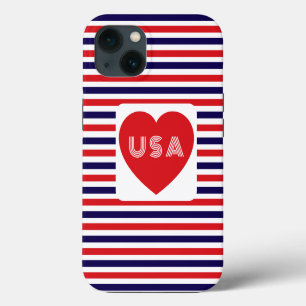 Love the USA Patriotic Red White Blue Fun Heart Ca iPhone 13 Case