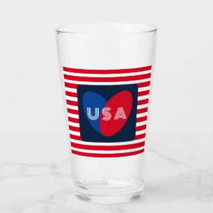 Love the USA Patriotic Red White Blue Fun Heart Gl Glass