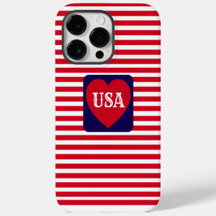 Love the USA Patriotic Red White Blue Fun Heart iPhone 14 Pro Max Case