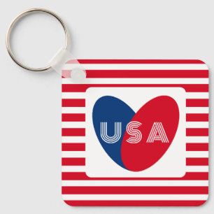 Love the USA Patriotic Red White Blue Fun Heart Ke Key Ring