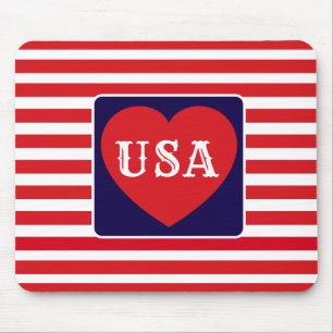 Love the USA Patriotic Red White Blue Fun Heart Mouse Pad