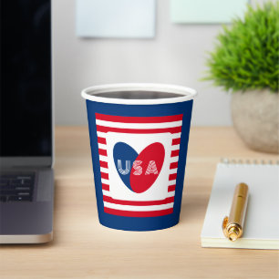Love the USA Patriotic Red White Blue Fun Heart Paper Cups