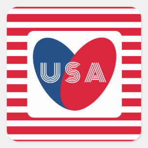 Love the USA Patriotic Red White Blue Fun Heart Sq Square Sticker