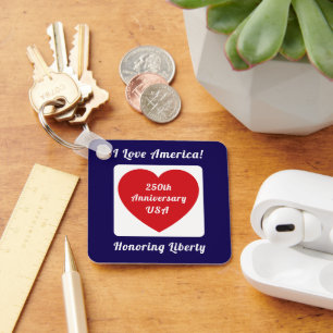 Love the USA Patriotic Red White Blue Heart 250th Key Ring