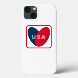 Love the USA Patriotic Red White Blue Simple Heart iPhone 13 Case