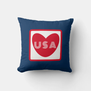 Love the USA Patriotic Red White Blue Simple Heart Cushion