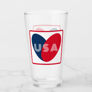 Love the USA Patriotic Red White Blue Simple Heart Glass
