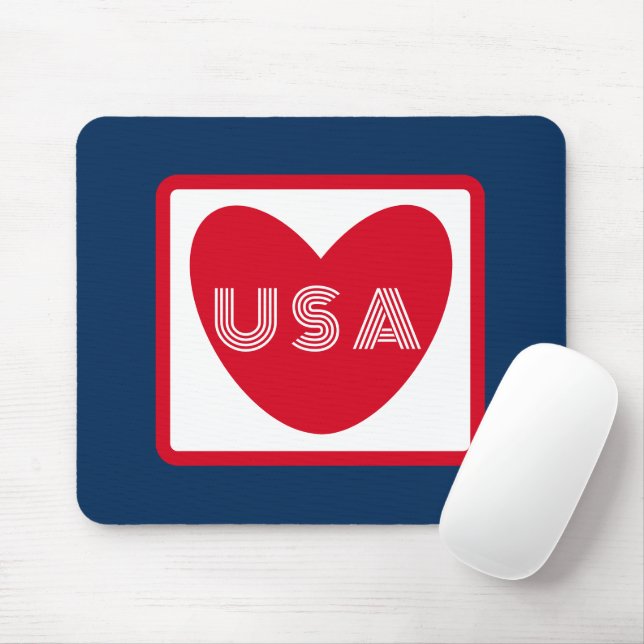 Love the USA Patriotic Red White Blue Simple Heart Mouse Pad (With Mouse)