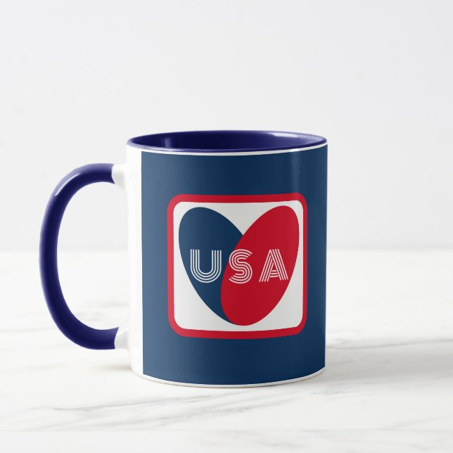 Love the USA Patriotic Red White Blue Simple Heart Mug (Left)