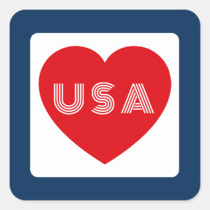 Love the USA Patriotic Red White Blue Simple Heart Square Sticker