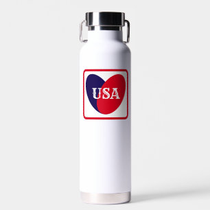 Love the USA Patriotic Red White Blue Simple Heart Water Bottle