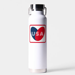 Love the USA Patriotic Red White Blue Simple Heart Water Bottle