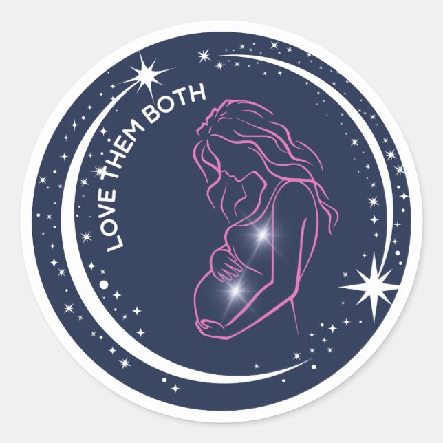 Love Them Both Pro-Life Pregnant Mother Celestial  Classic Round Sticker (Front)