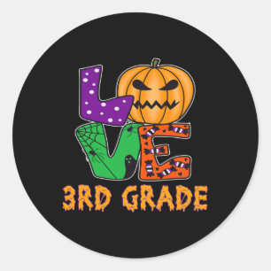 Love Third Grade Funny School Teacher Halloween Co Classic Round Sticker