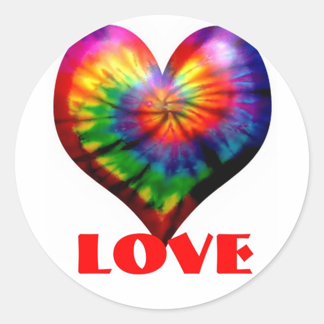 LOVE TIE DYE HEART STICKER!! CLASSIC ROUND STICKER (Front)