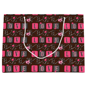 Love Tiles-Pink-Brown-BROWN-Gift Bag L