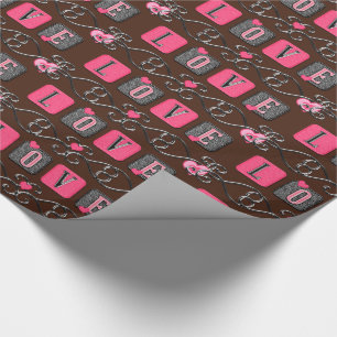 Love Tiles-Pink-Brown-BROWN-Gift Wrapping Paper