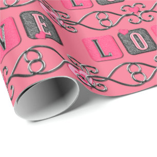 Love Tiles-Pink-Brown-DUSTY PINK-Gift Wrap Paper