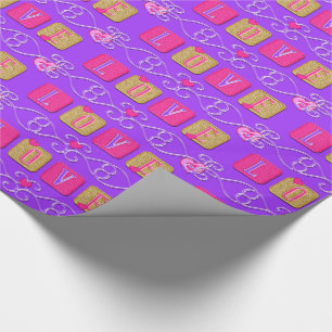 Love Tiles-Pink-Purple-DARK PURPLE-Gift Wrap Paper