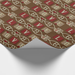 Love Tiles-Red-Brown-Gift Wrapping Paper