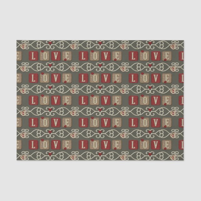 Love Tiles-Red-Gold-Sage 2-TISSUE WRAP PAPER (Front)