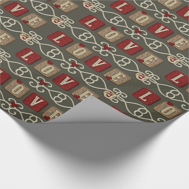 Love Tiles-Red-Sage-Gift Wrapping Paper (Corner)