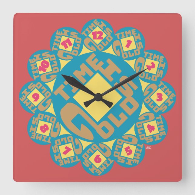 LOVE TIME IS GOLD BY MASANSER SQUARE WALL CLOCK (Front)