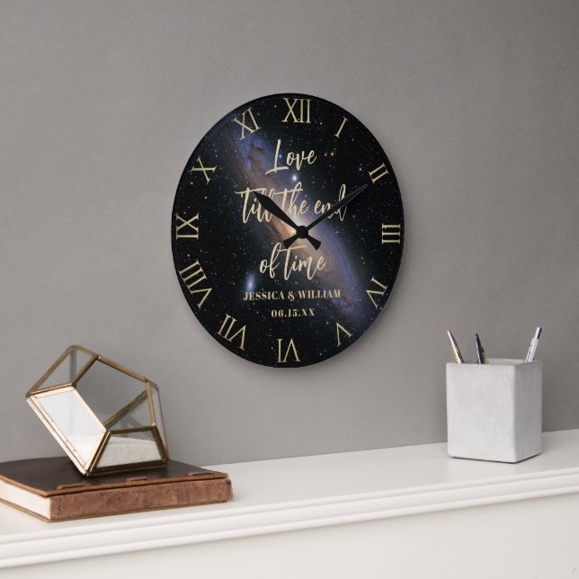Love Time Nebula Gold Wedding Anniversary Keepsake Large Clock (Office)
