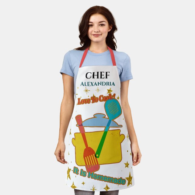 Love To Cook Chef Cooking Utensils  Personalise Apron (Worn)