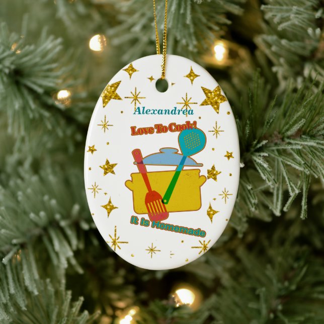 Love To Cook Cooking Pots Saying Personalise Ceramic Ornament (Tree)