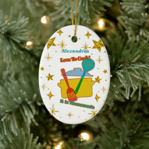Love To Cook It Is Handmade Saying Ceramic Ornament