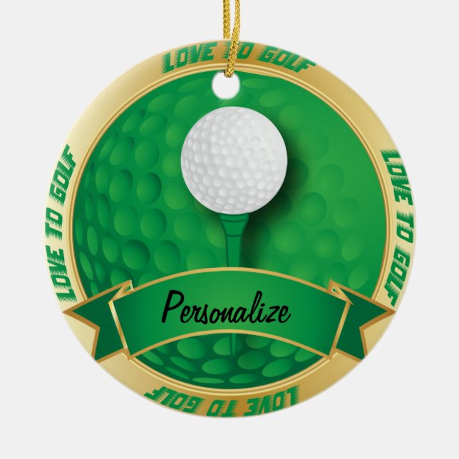 Love to Golf in Green | Personalise Ceramic Ornament (Front)